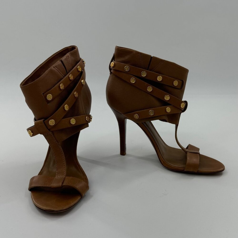 Tory Burch Graham Brown Leather Strappy High Heel Sandals 9M